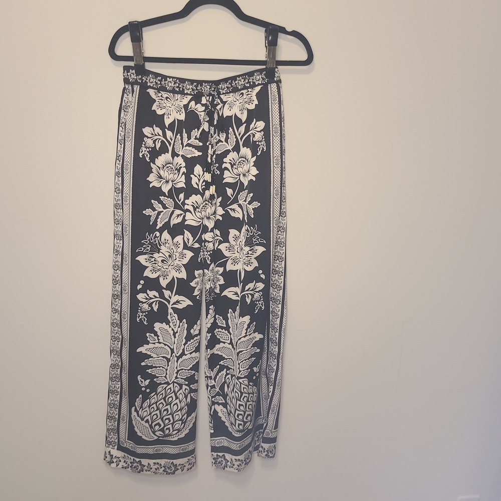 Rachel Zoe Black and White Floral Wide Leg Pants